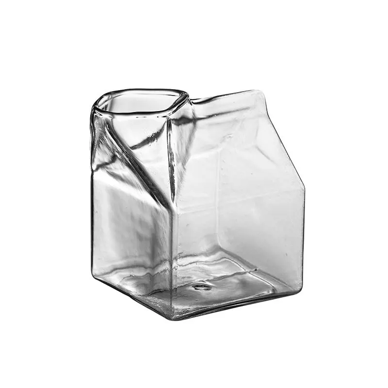 

Transparent Japanese Milk Box, Personalized Cocktail Glass Juice Cup, Transparent Glass Square Milk Cup Fresh