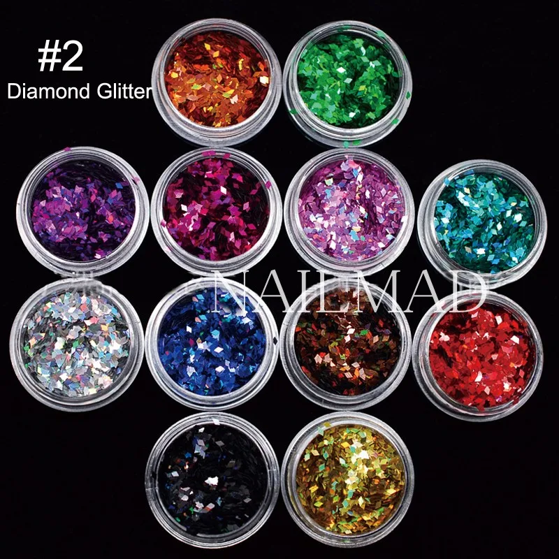 12 коробок лазерный блеск для ногтей блестки Флуоресцентная акриловая пудра