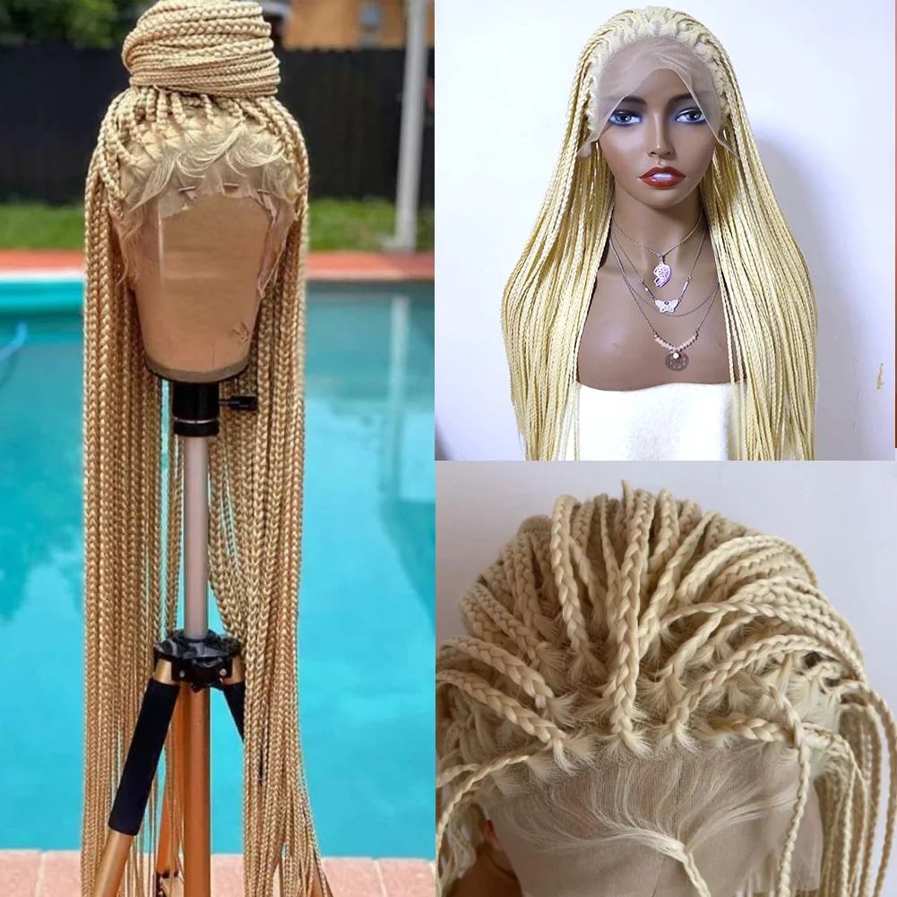 26 Inch Blonde Color Long Synthetic Lace Front Wigs Box Braided Wigs For Black Women Braided Wig Heat Resistant Braiding Hair