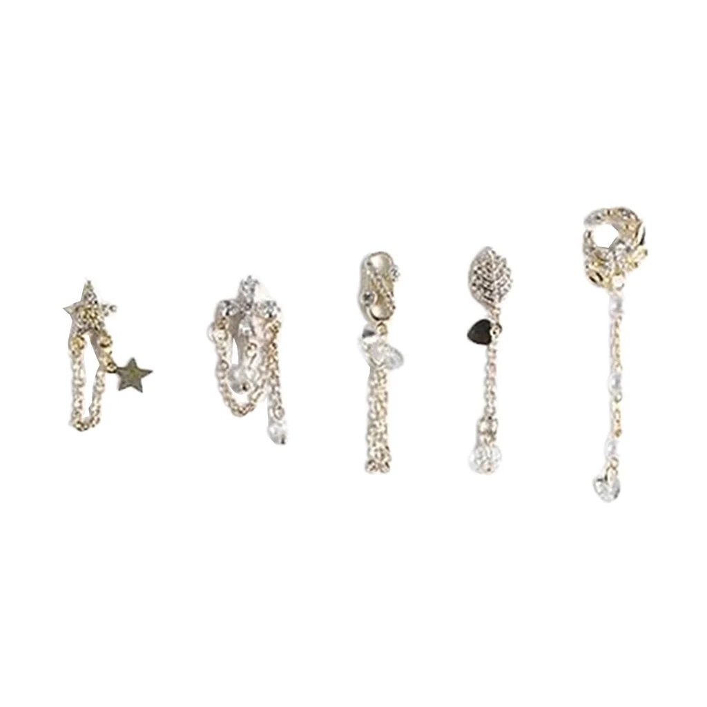 

Alloy 3D Nail Art Pendant Rhinestones DIY Decorations Chains Dangle Set 5pcs