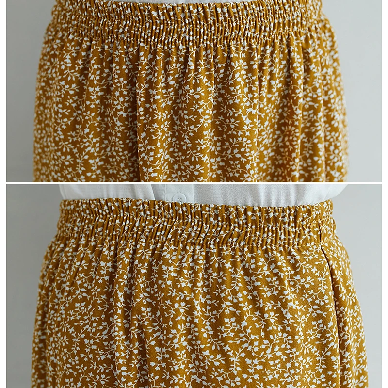 

2021 Summer Spring Floral Printed Womens Boho A-line Maxi Long Chiffon Skirts Flower Printing Ankle Long Drape Retro Skirt