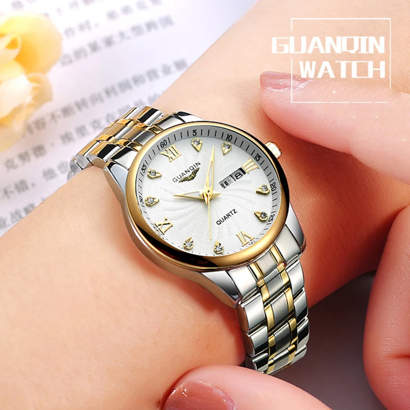 Парные часы GUANQIN для мужчин и женщин мужские влюбленных из нержавеющей стали