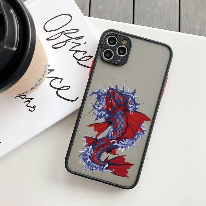 

Lucky Carp Koi Phone Case For IPhone 12 11 Pro Max XR XS Max X SE2 6s 7 8 Plus Hard Shockproof Black Case