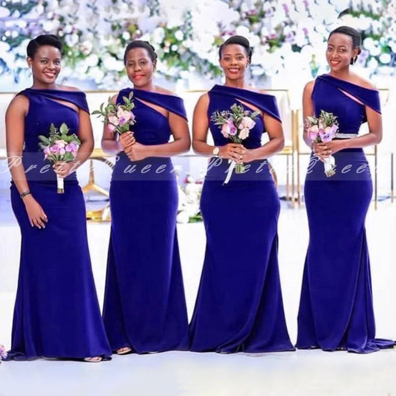 

2021 Royal Blue Mermaid Bridesmaid Dresses For Women One Shoulder Cheap Long Wedding Party Dress Vestido De Fiesta De Boda