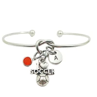 i love soccer retro creative initial letter monogram birthstone adjustable bracelet fashion jewelry women gift pendant