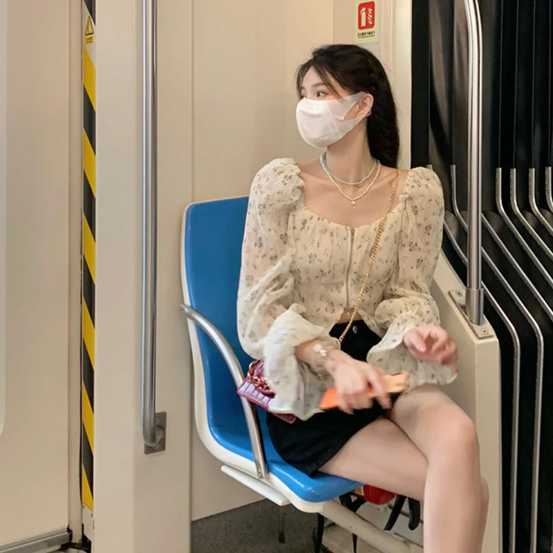 Рубашка из французского шифона короткий топ женская дизайнерская рубашка с