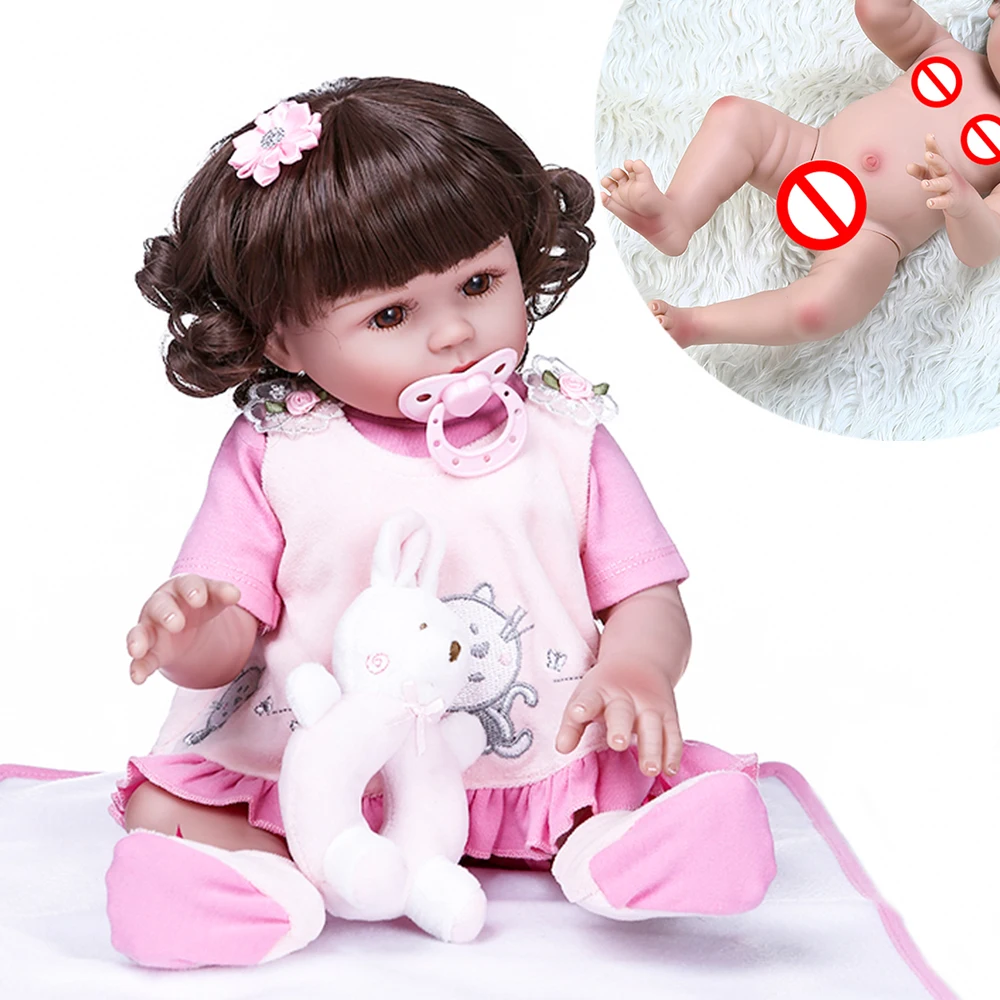

NPK DOLL bebe reborn 48CM popular soft flexible full body silicone reborn baby girl in pink dress sweet face cuddly baby doll
