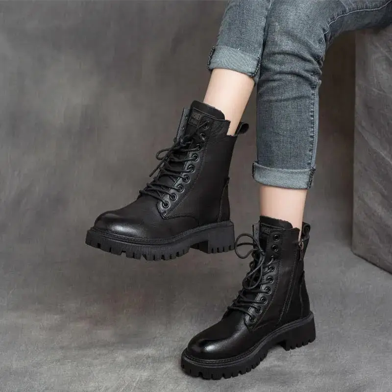 Martin Boots Women British Style 2021 Autumn Winter Korean Version with Fleece Knight Women's Ankle Casual Woman Shoes | Обувь