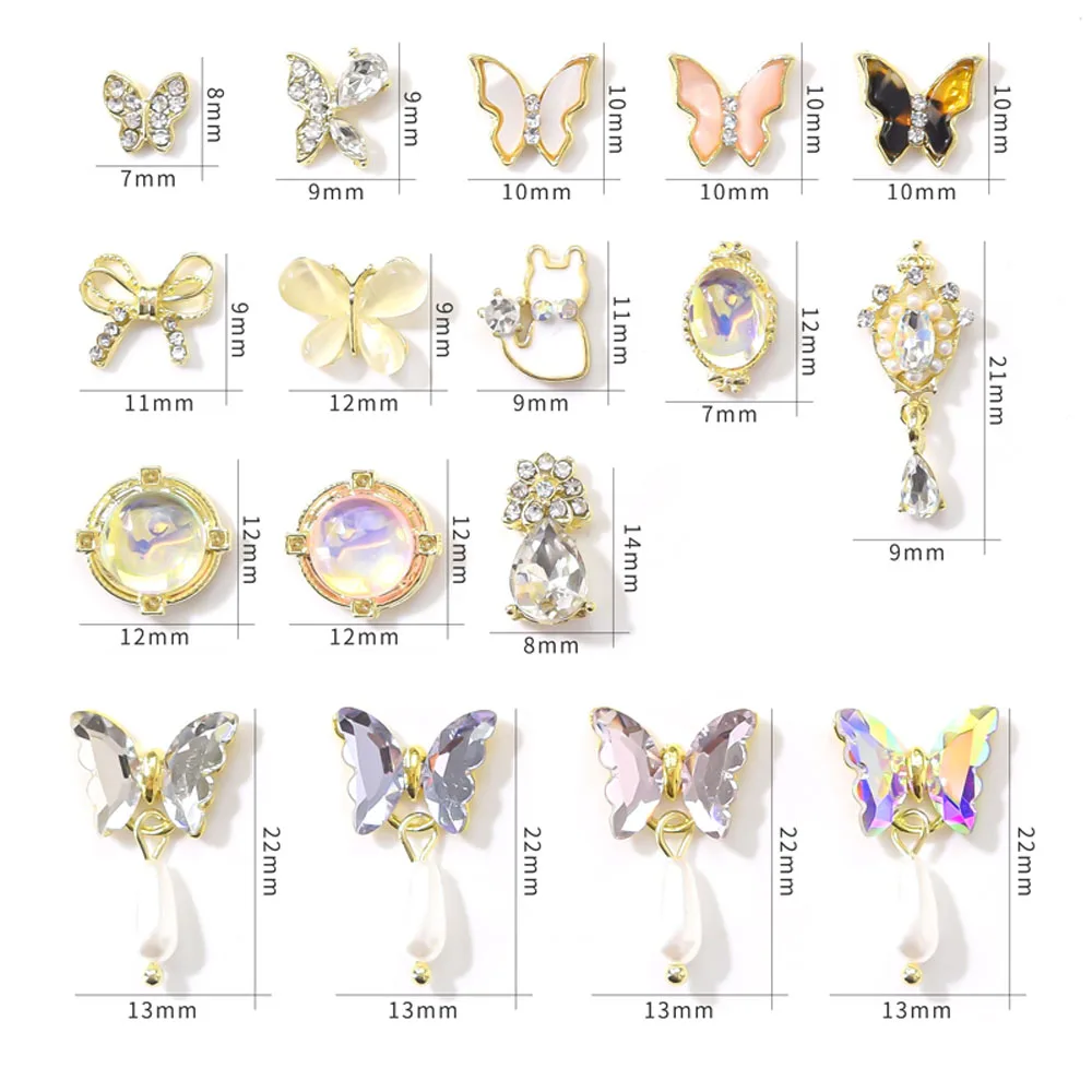 10pcs/Bag 3D Butterfly Pendant Nail Art Rhinestone Bownot Charms Aurora Zircon Alloy Decorations Manicure Accessories Hot 2021