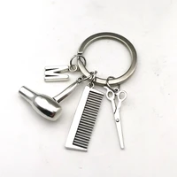 2020 new decorative keychains hairdressers gift comb scissors car key rings hair dryer latest choice letter keychain keyring