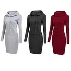 Женское классическое платье с капюшоном, модные однотонные свитшоты с длинным рукавом, зимние и осенние платья с капюшоном и карманами для женщин