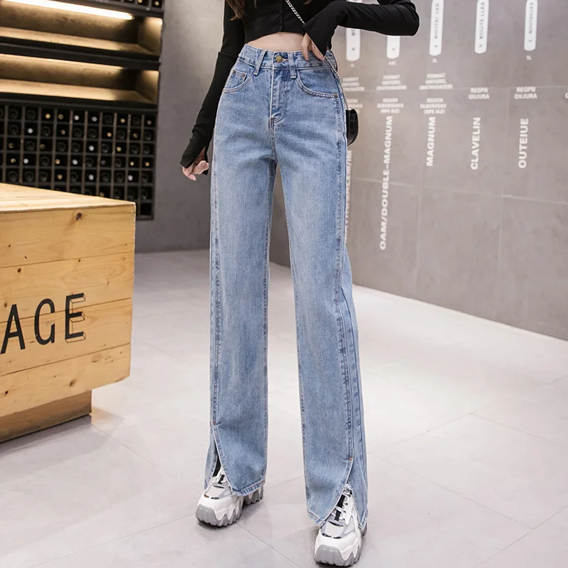 

Fashion loose straight-leg jeans women's autumn 2021 new hot sale high-waisted thin wide-leg women's trousers women's clothing