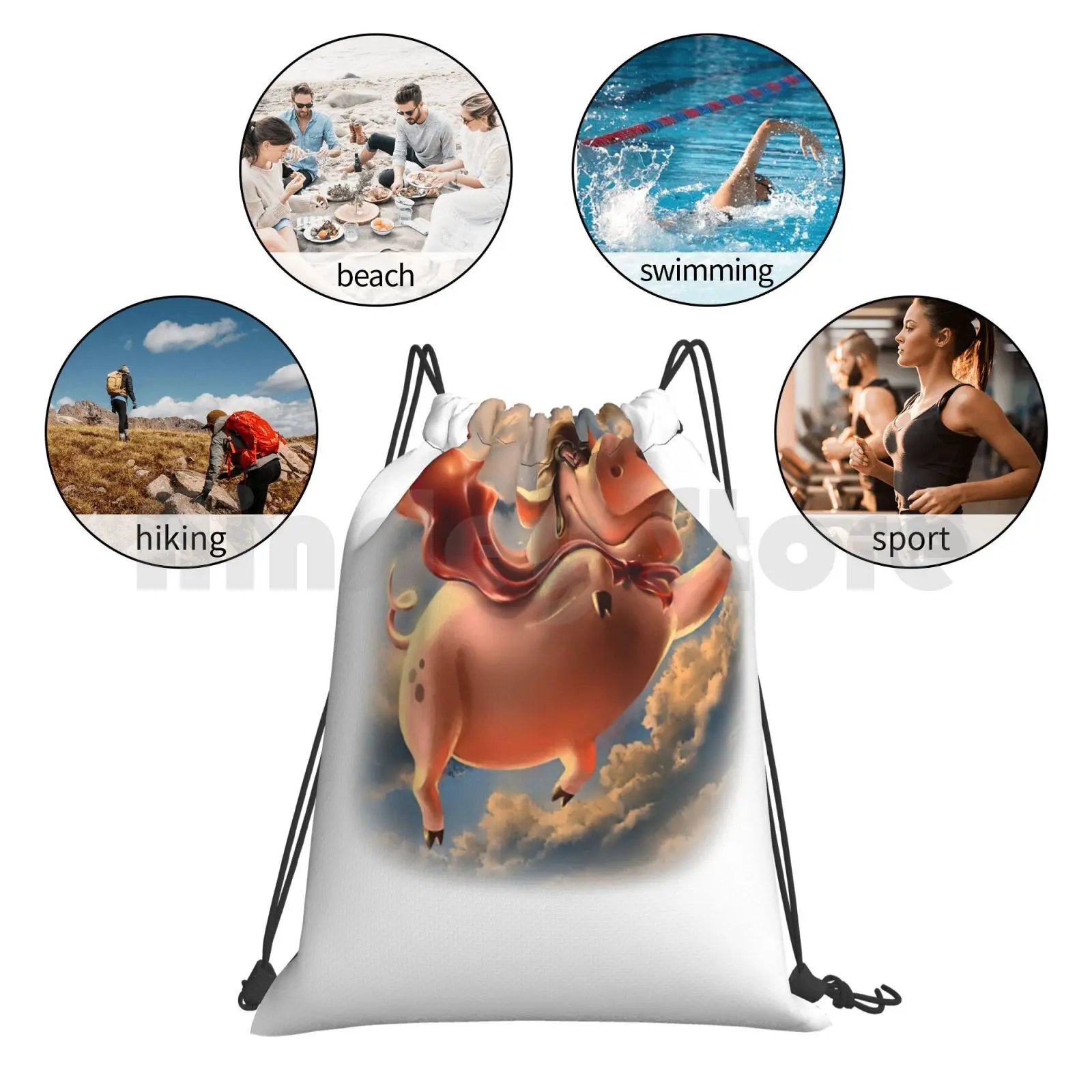 

Superhero Pig Flying In The Sky Backpack Drawstring Bags Gym Bag Waterproof Superhero Pig Flying In Sky Superhero Pig