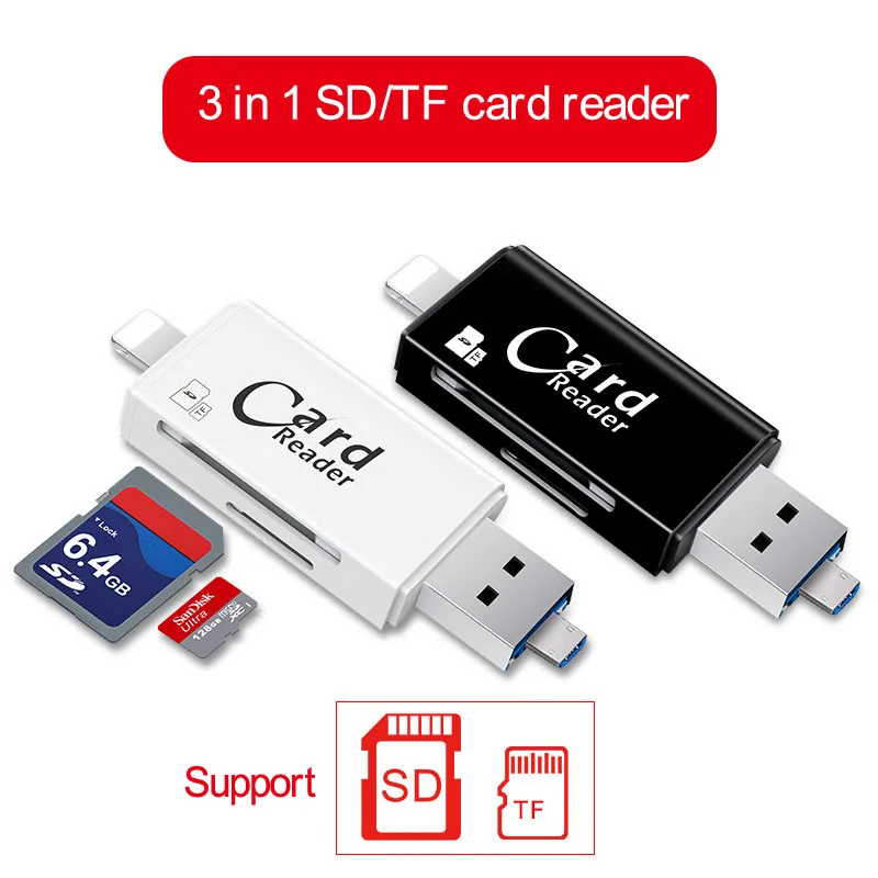 3в1 Micro USB SD TF Microsd SDHC кардридер для iPad iPhone X 8 7 6 6S Plus 5 5S SAMSUNG huawei Android OTG Phone | Компьютеры