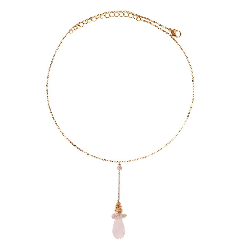 

Handmade Freshwater Pearl Dangle Earrings Pendant Necklace Set for Women Simple Pink Teardrop Shape Jewelry Set Bride TZ011
