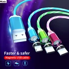 Магнитный зарядный мобильный телефон кабель, светящийся шнур для подсветки, зарядный провод для Samsung, LED, Micro USB, Type C, iphone