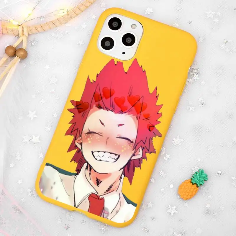 

My Hero Academia kirishima Anime Phone Case Candy Color Yellow for iPhone 11 12 pro XS MAX 8 7 6 6S Plus X 5S SE 2020 XR