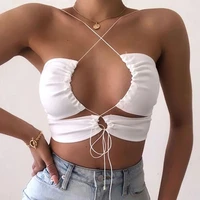 summer sexy crop top woman clothes bandage cross over front cut out backless ruched tube top cropped underwear vest streetwear