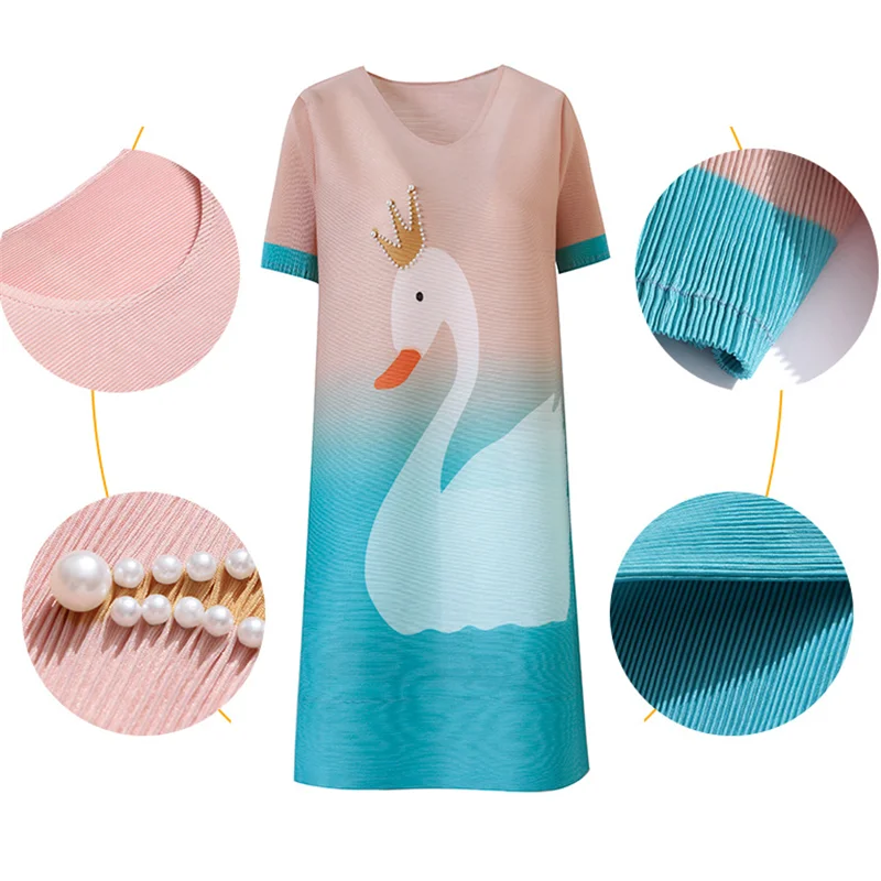 

Miyake fold mother dress new female summer loose fat mm fashionable and comfortable large size women's dress 45-75kg can be worn