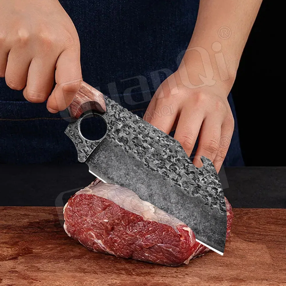 Кованый кухонный нож ручной работы из нержавеющей стали с деревянной ручкой