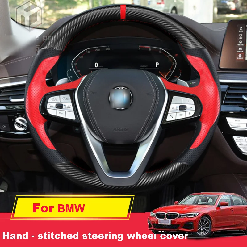 

Hand Sewing Red Black Leather Car Steering Wheel Stitch on Wrap Cover For BMW X1 X2 X3 X4 X5 X6 5 Series 3/2/6/1/7 Series