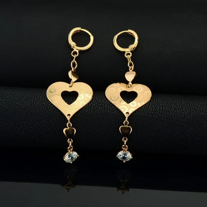 

Long CZ earring Gold Color Heart Drop Earrings for Women Gift