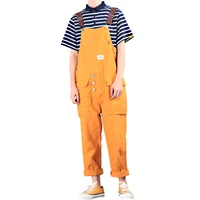 mens overalls 2021 mens straight casual bib pants workwear japanese vintage retro multi pocket jumpsuit yellow trousers s 5xl