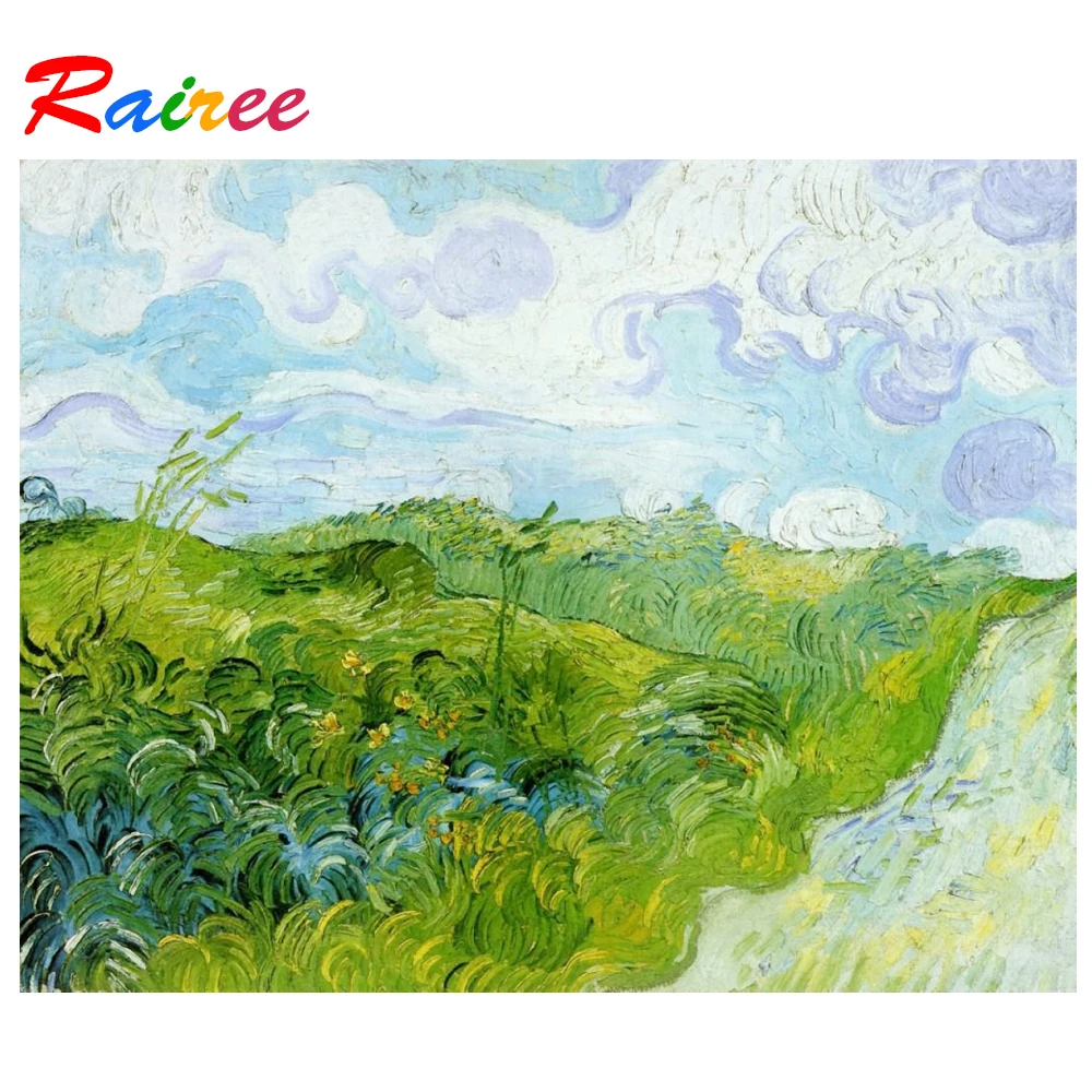 Картина из страз зеленое пшеничное поле 5D сделай сам|Алмазная мозаика и вышивка| |