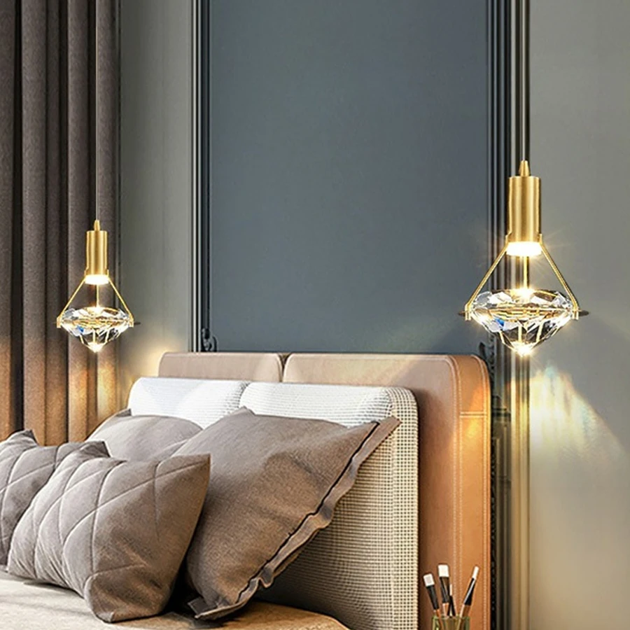 

Modern Crystal Chandelier Wall Lamp Hotel Kitchen Bedroom Bedside Pendant Light Restaurant Cafe Shop Bar Pendant Lamps