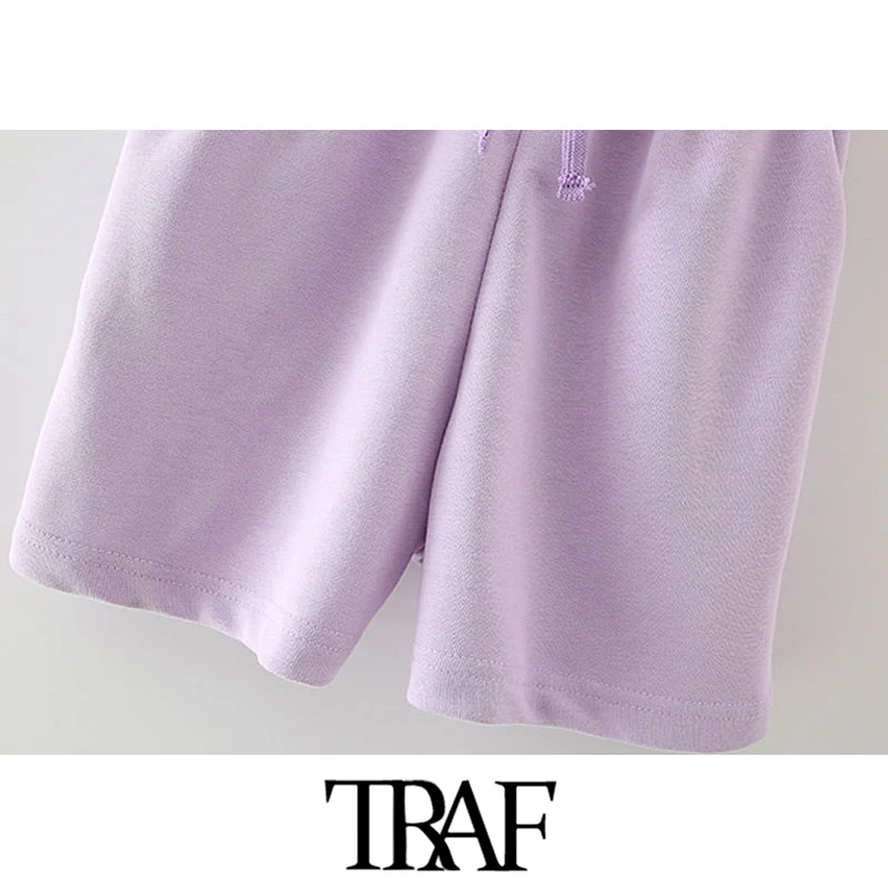 

TRAF Women Chic Fashion With Drawstring Straight Shorts Vintage High Elastic Waist Pockets Female Short Pants Mujer
