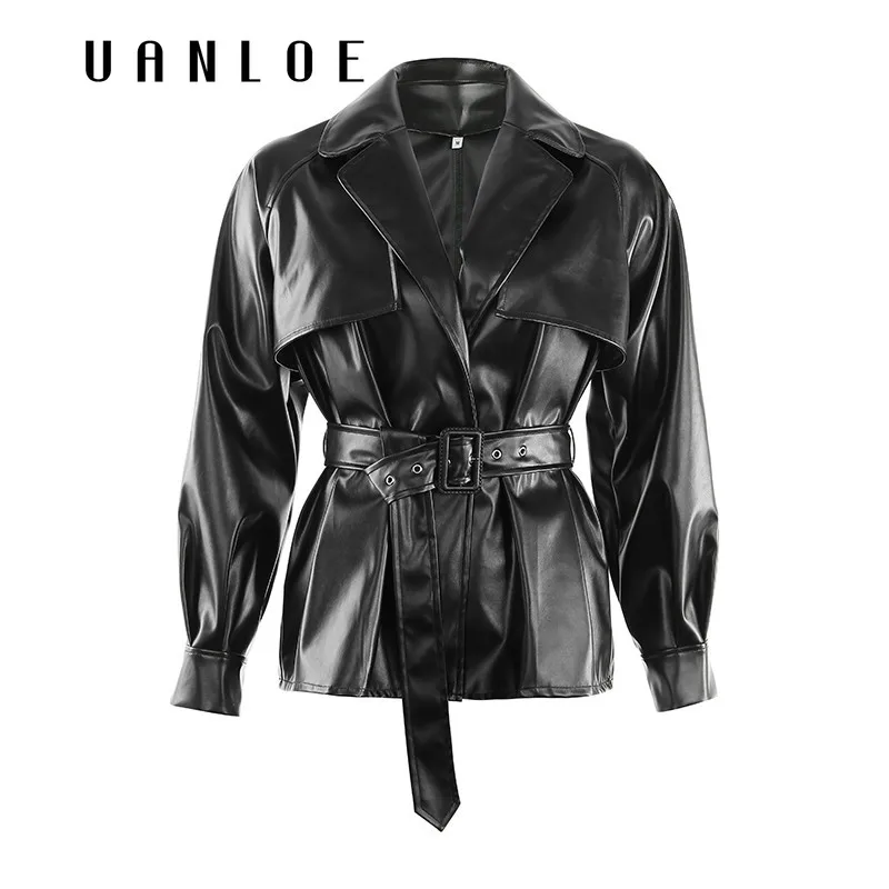 Женский уличный Тренч с поясом на шнуровке черный плащ ветровка из искусственной