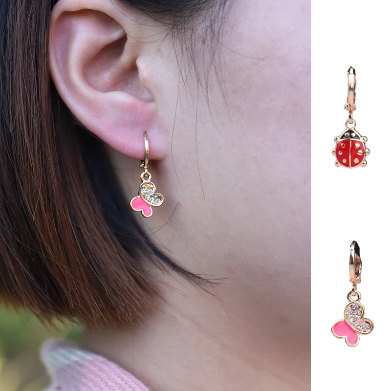 

Japanese and Korean jewelry small pendant earrings for women 2020 Simple Seven Heart Ladybug Student Campus Butterfly Earrings
