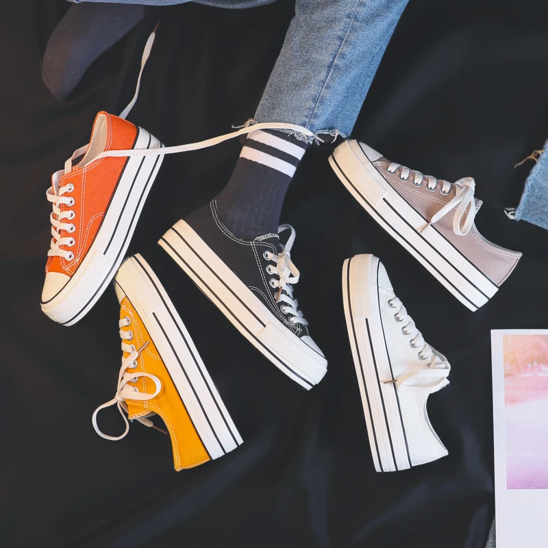 Осенняя женская обувь новая парусиновая на толстой подошве модная удобная