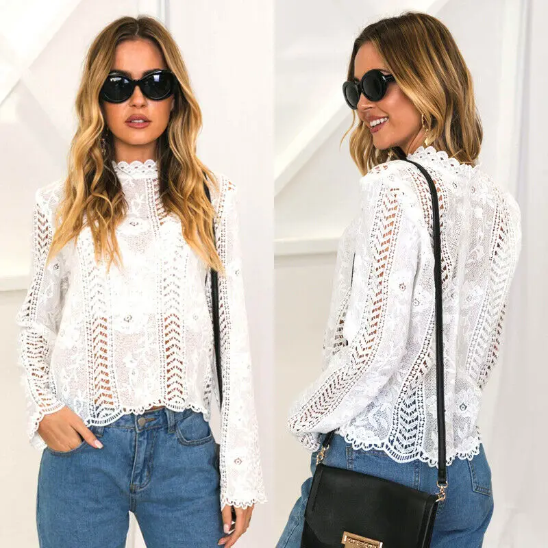 Новинка 2020 модные женские кружевные блузки с цветочным узором хлопковые