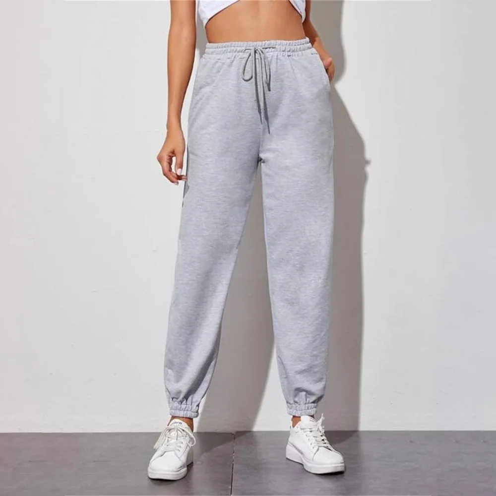 

Sports High-waist Lace-up Trousers Solid Color Loose-fit Slim-fit Casual-style Trousers with Belt Streetwear Spring 2021