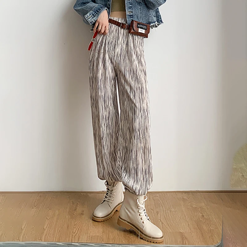 

SHENGPALAE Tie Dye Trousers Women's Spring Summer 2021 New High Elastic Waist Straight Drooping Feel Loose Pants Female Tide