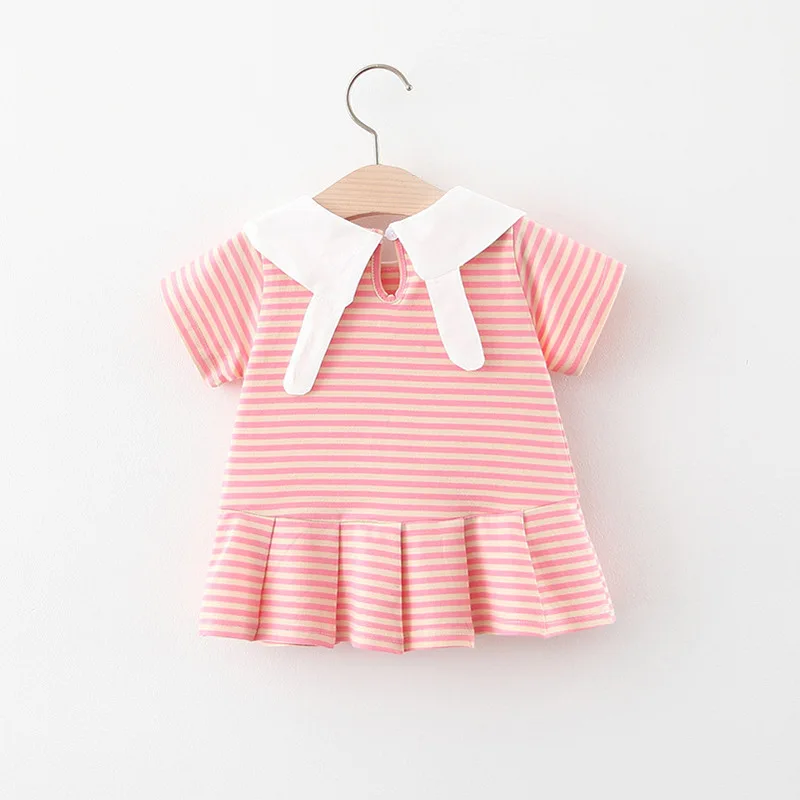

ZWF1108 Girls Stripe Princess Dress Elegant Kids Short Sleeve Dresses Children Cartoon Clothing Summer Girl Dress Size 2-10Years