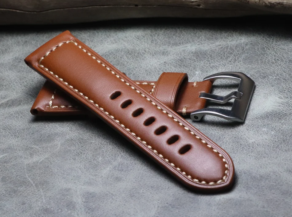 

Ремешок для часов из натуральной кожи высокого качества 24 мм коричневый ремешок для часов из телячьей кожи ручной работы аксессуары для час...