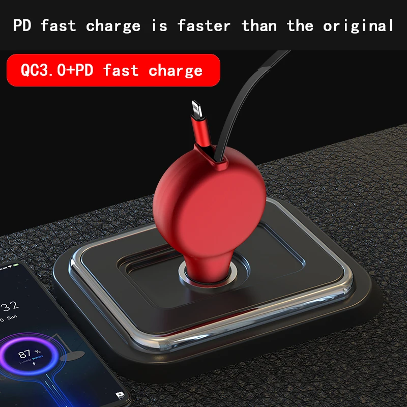 

Быстрая зарядка Универсальный 2 порт QC 3,0 PD прикуривателя выдвижной для мобильного телефона автомобильное зарядное устройство