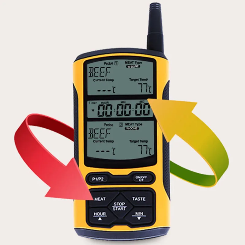 

Digital Wireless Remote Control Thermometer Dual Probe 5 Color Backlight Kitchen Food Thermometer Timer Function