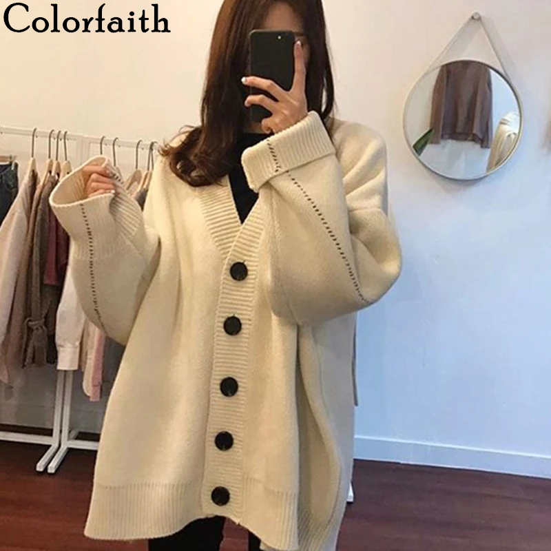 Женский однобортный свитер Colorfaith модный Повседневный Кардиган в полоску с v