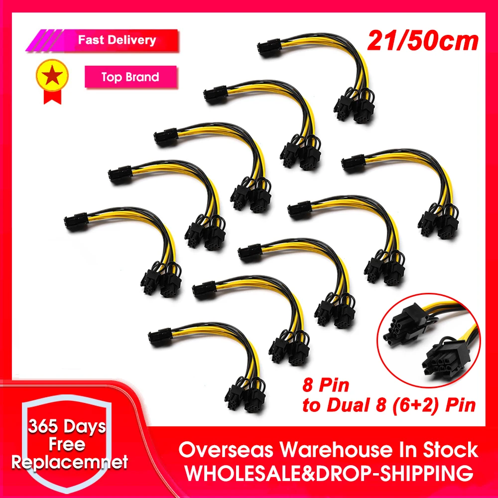 

10/6 шт., 8-контактный PCI Express на Dual PCIE 6 + 2-контактный кабель питания, видеокарта для материнской платы, кабель передачи данных PCI-E GPU, разветвител...