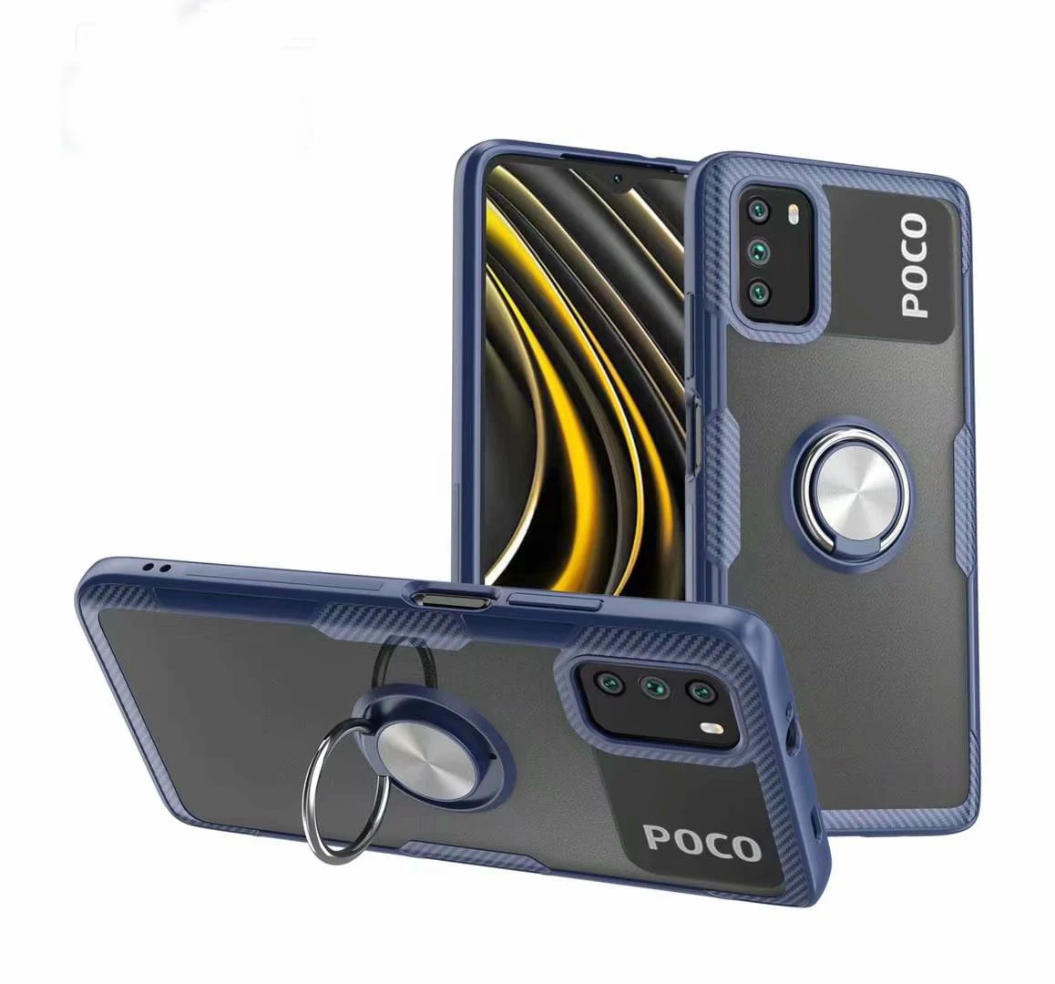 

For Xiaomi POCO M3 Case Hard With Stand Holder Magnetic Metal Ring Transparent Protective Back Cover for xiaomi poco M3 Coque