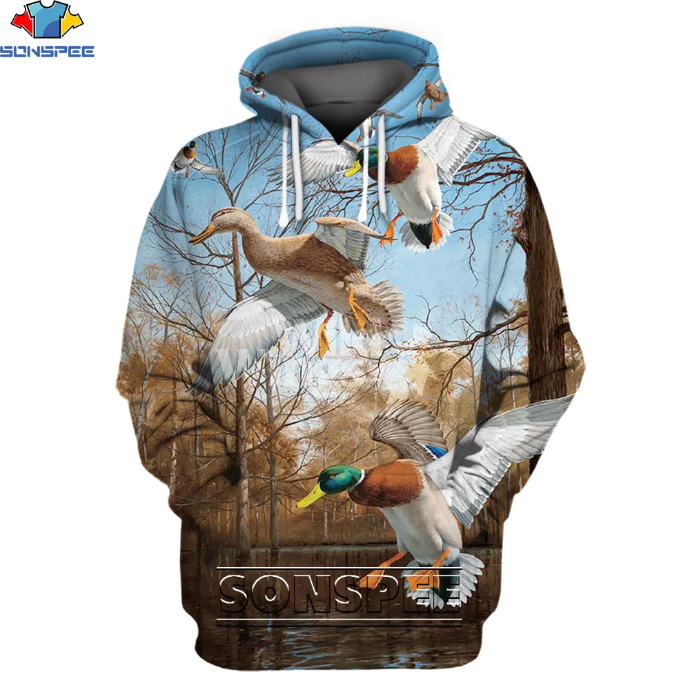 

Мужская и Женская Повседневная Толстовка SONSPEE, пуловер с длинным рукавом и 3D-принтом утки и охоты, модный спортивный костюм в стиле Харадзюк...