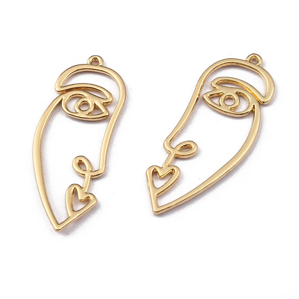 

10pcs Alloy Charms Gold Abstract Human Face Charms Pendant For DIY Jewelry Findings Earrings Women's Accessories 42x16mm