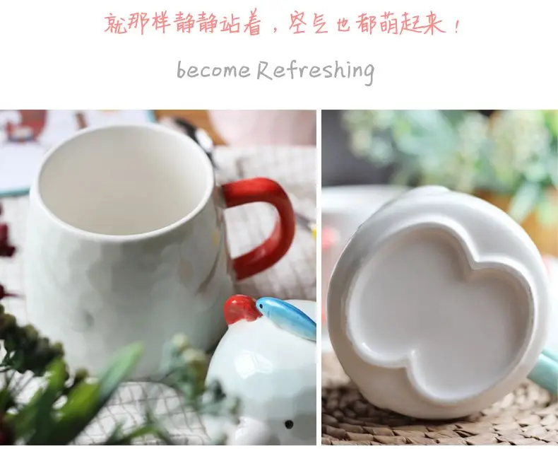 cute bear ceramic cup with cover cartoon big belly office coffee mug gift