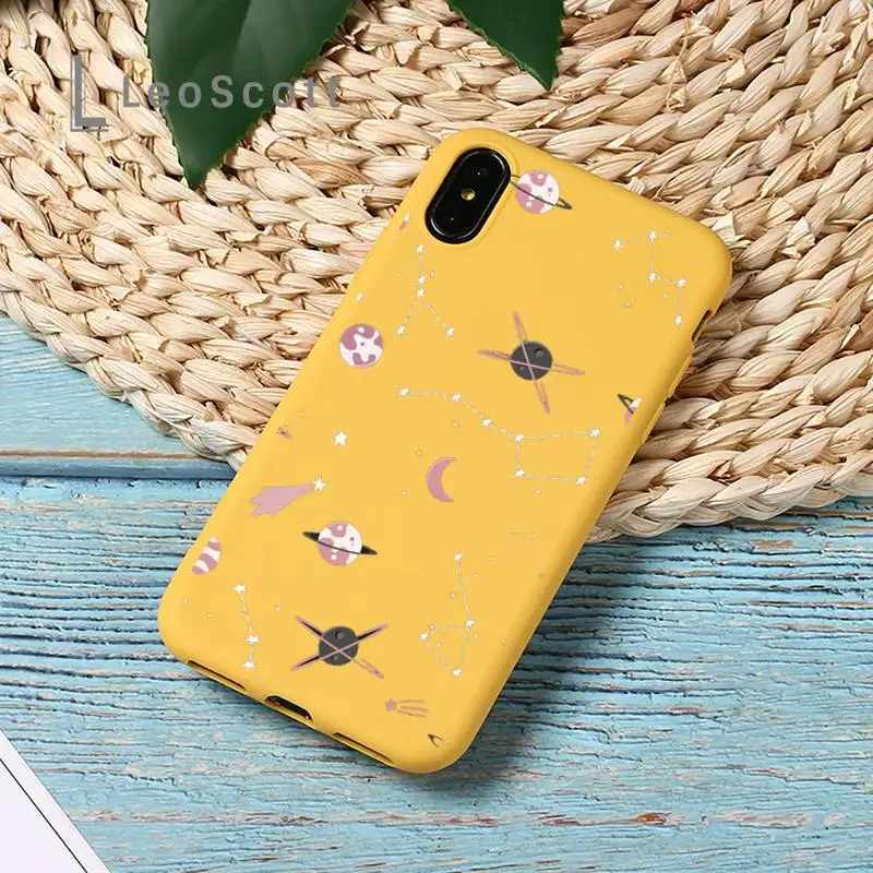 

Astronaut Space UFO Stars Phone Case Yellow Candy Color for iPhone 11 12 mini pro XS MAX 8 7 6 6S Plus X SE 2020 XR