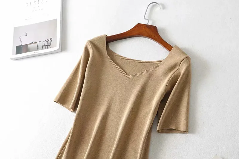 

2021 Women Summer T Shirt Short Sleeve Knitted Women Casual T-Shirts White Fashion Tops For Women Tees Blusa