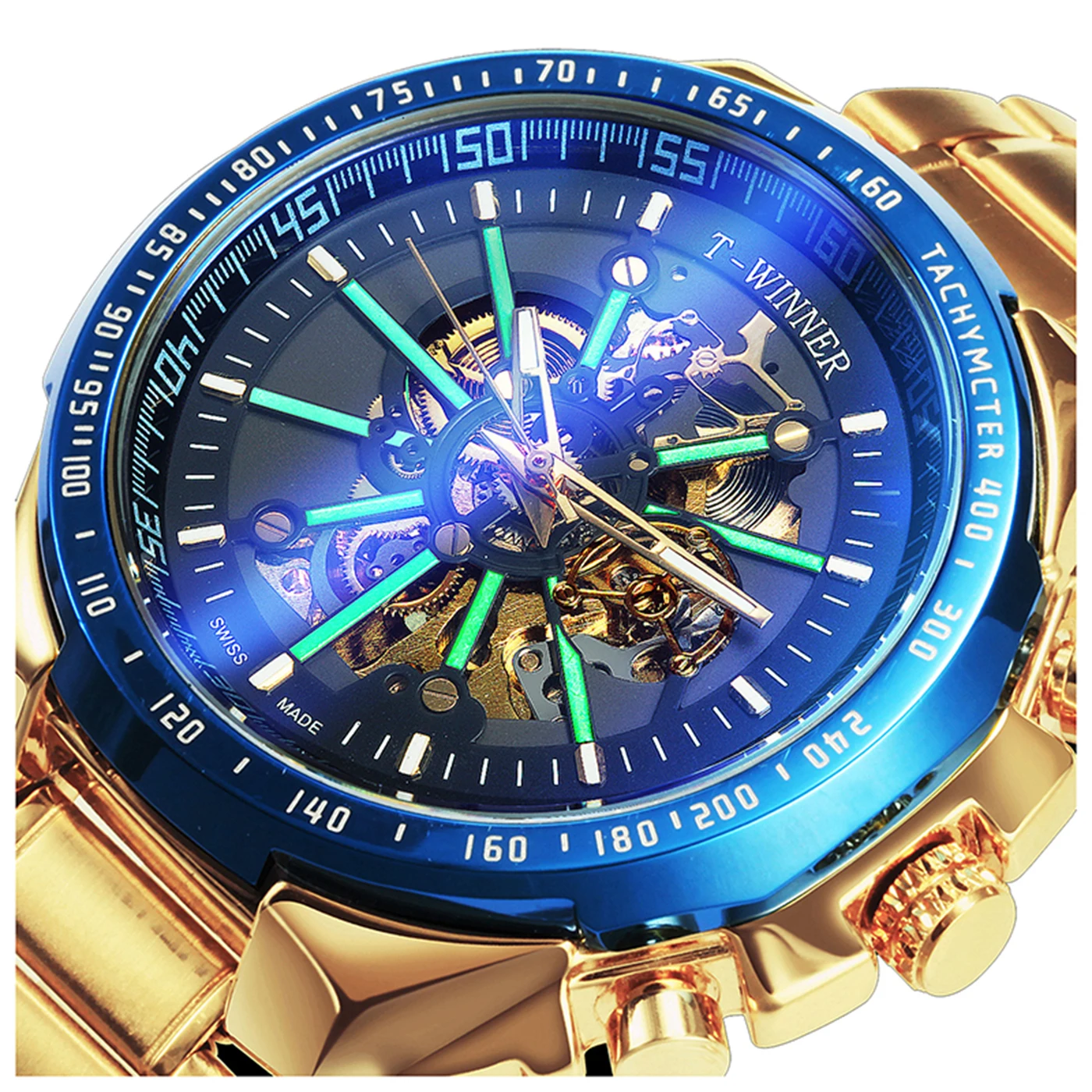 Мужские механические часы скелетоны WINNER синие и Серебристые автоматические