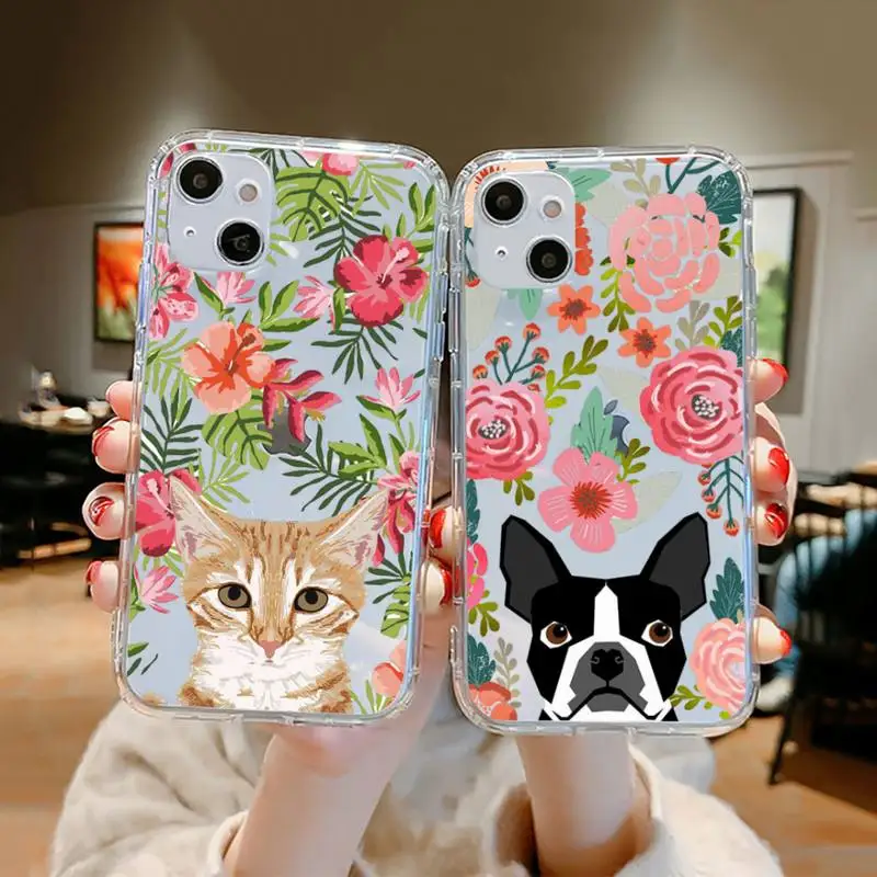 

Animal flower dog cat cute Phone Case Clear Transparent for iPhone 11 12 13 mini pro XS MAX 8 7 6 6S Plus X 5S SE XR 2020
